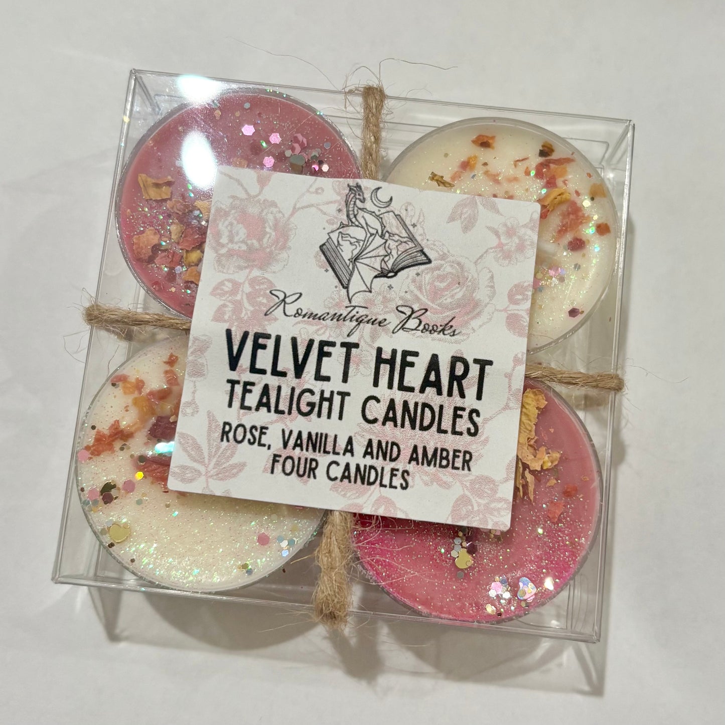 Velvet Heart Tealight Candles – Rose, Vanilla & Amber | Set of 4