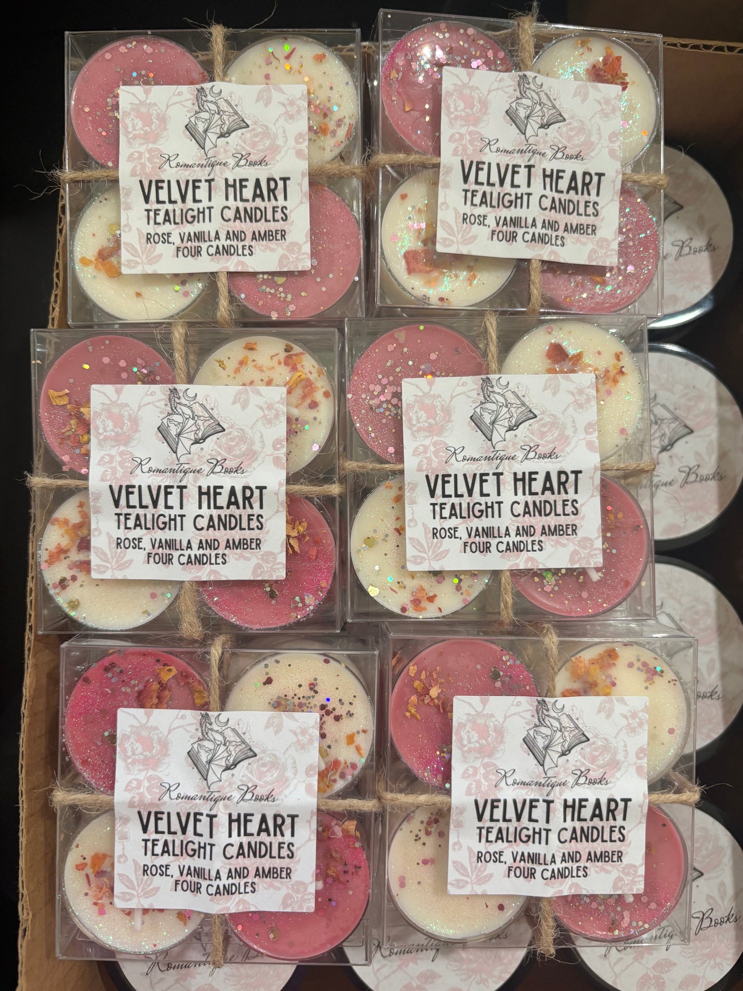 Velvet Heart Tealight Candles – Rose, Vanilla & Amber | Set of 4