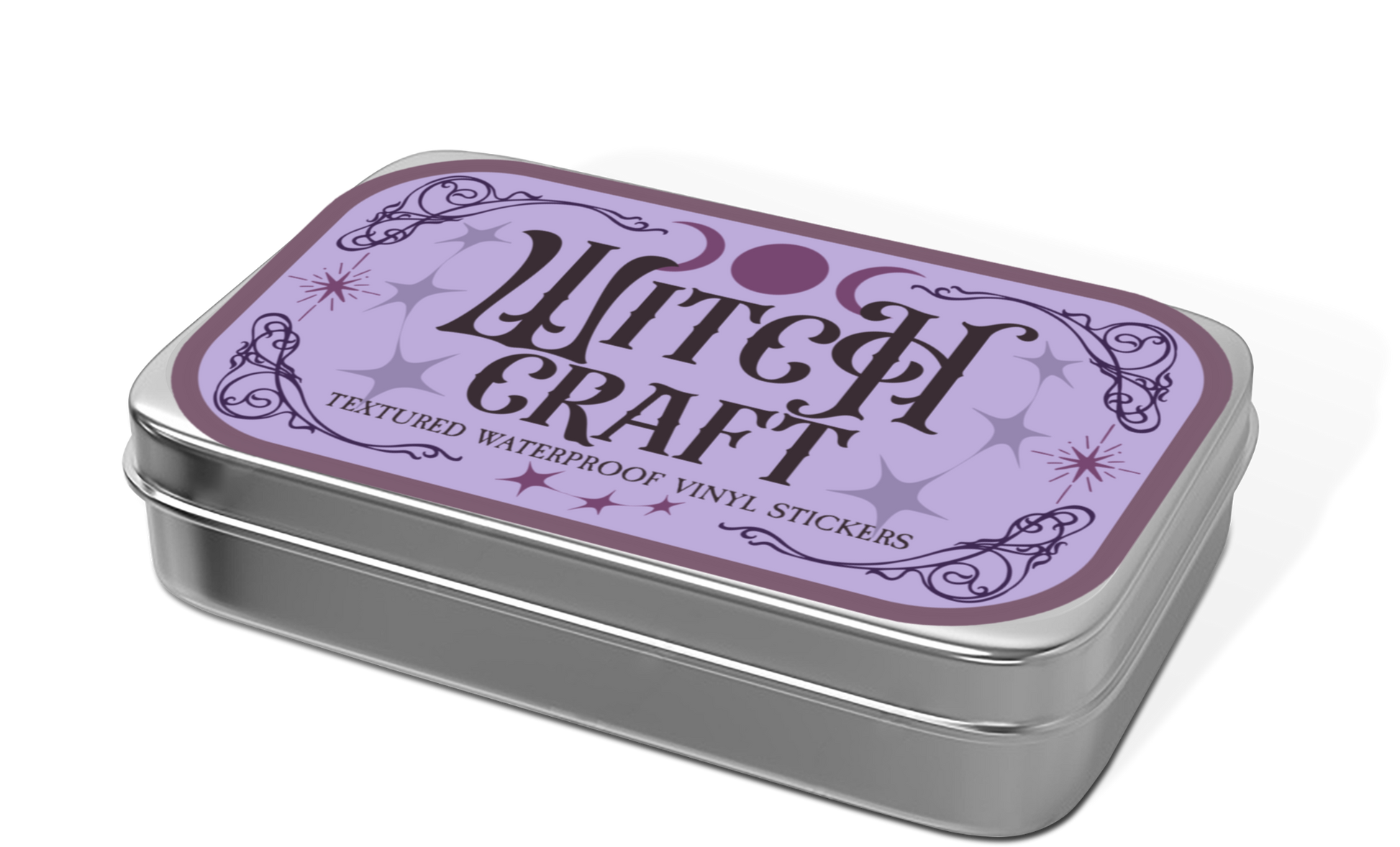 Tin box with 'Witch Craft' label on a white background