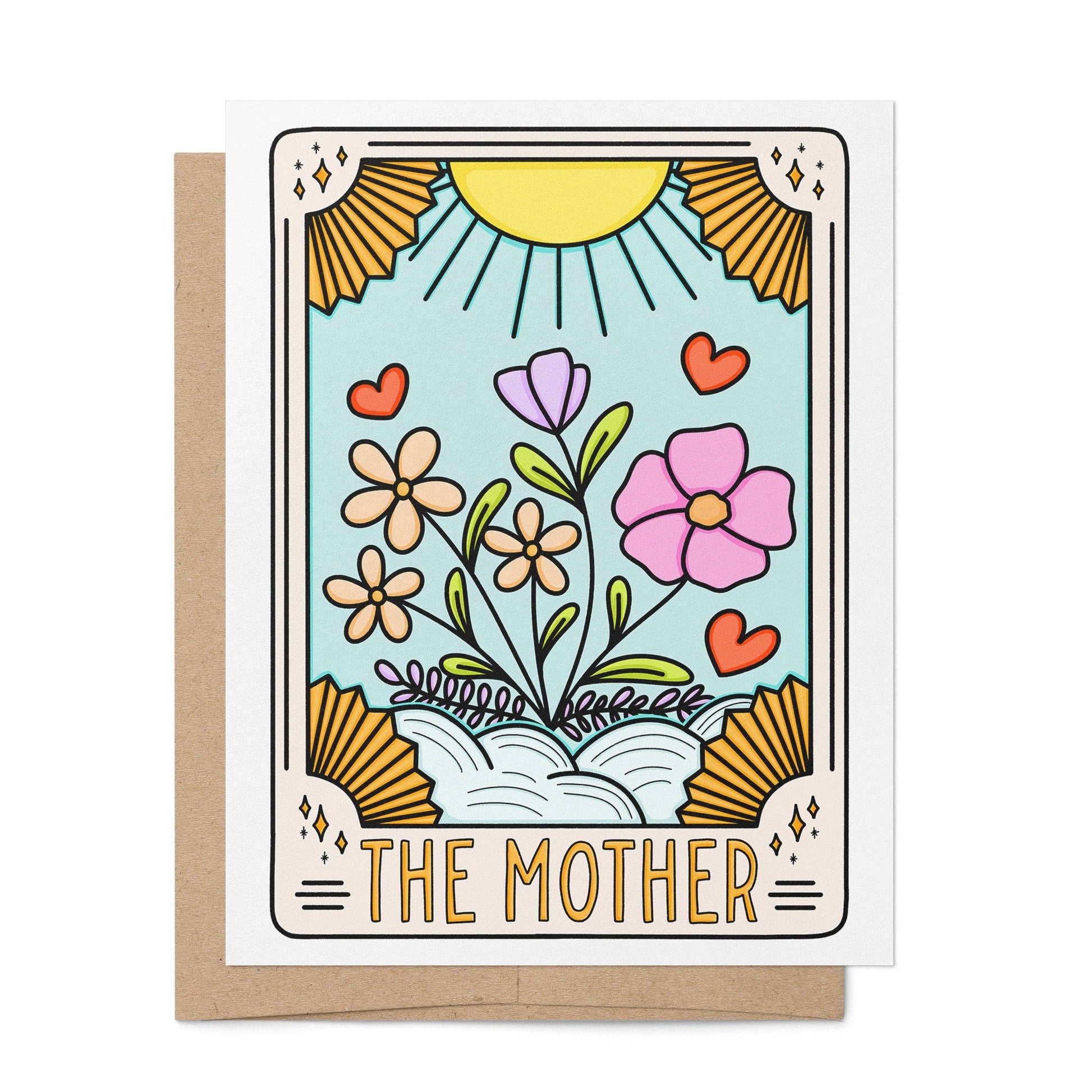 Greeting card with floral design and 'The Mother' text on a white background