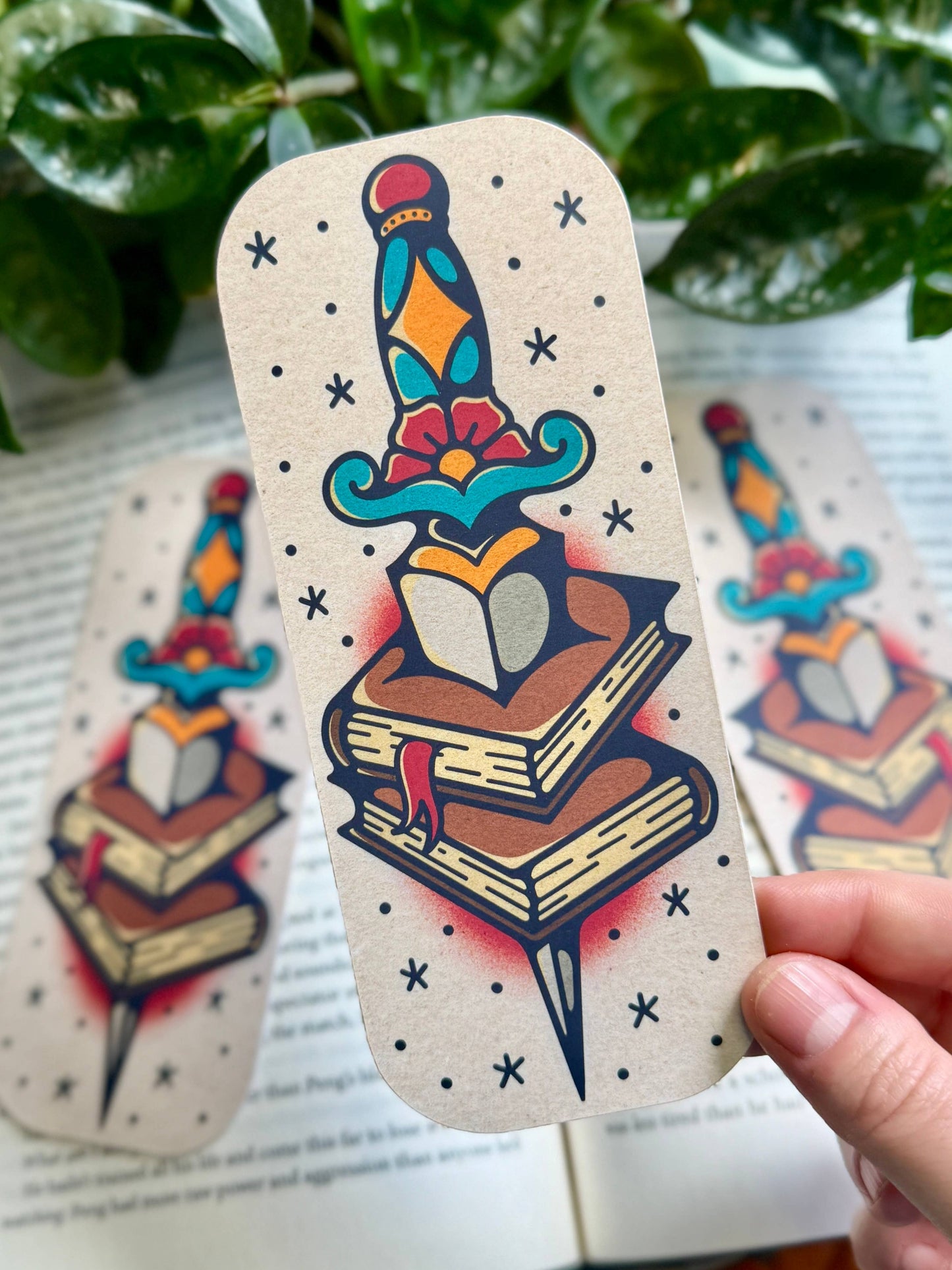 Book & Dagger  Bookmark | Handmade Double-Sided Fantasy Bookmark