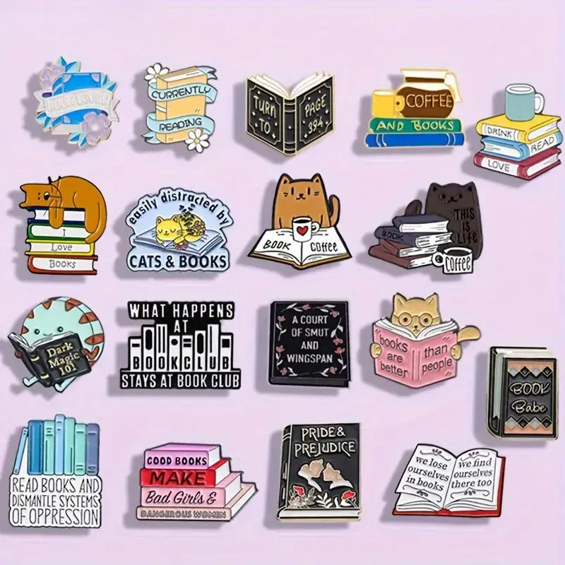 Random Reading-Themed Enamel Pins – Book Lover Gifts