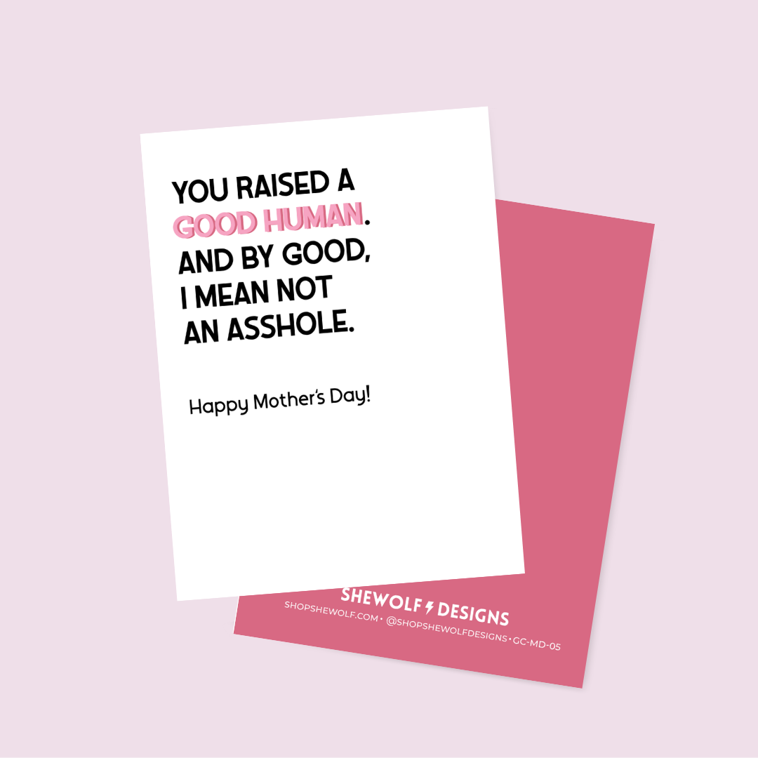 Card with humorous message on a pink background