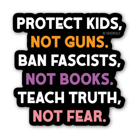 Sticker with political message text on a white background