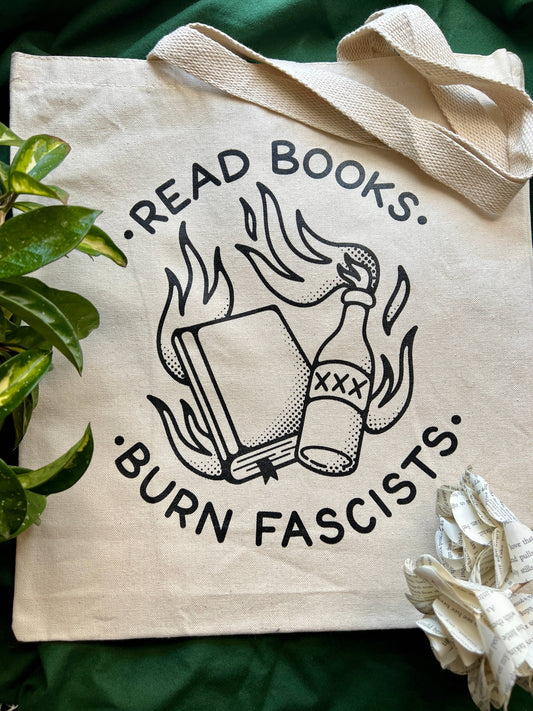 Read Books Burn Fascists Cotton Tote Bag