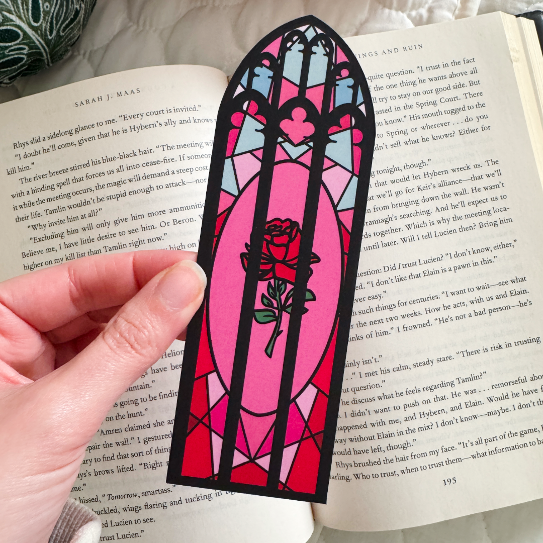 Stained Glass Bookish Bookmark | Gothic Rose Die-Cut Bookmark