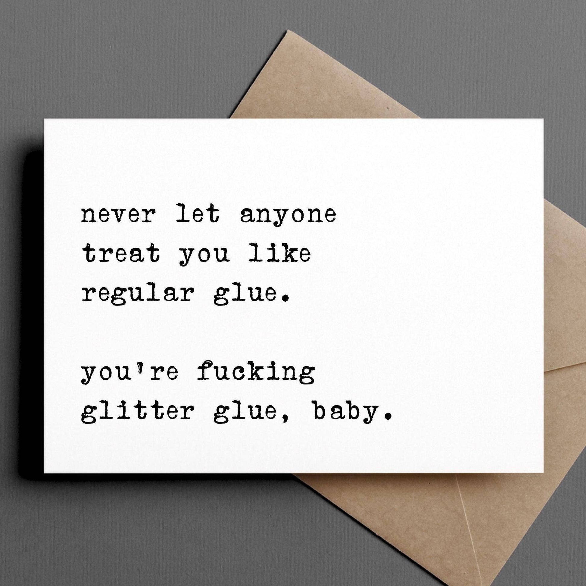 Card with humorous text on a gray background