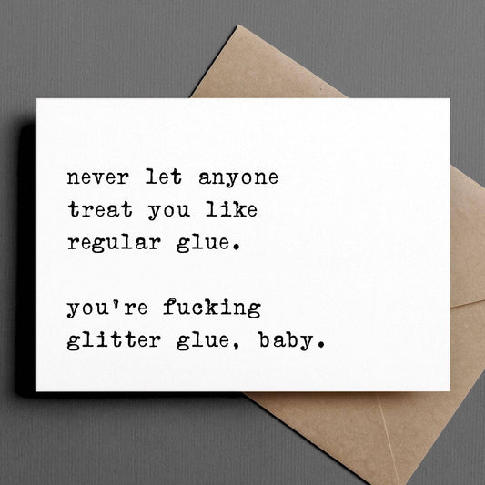 Card with humorous text on a gray background