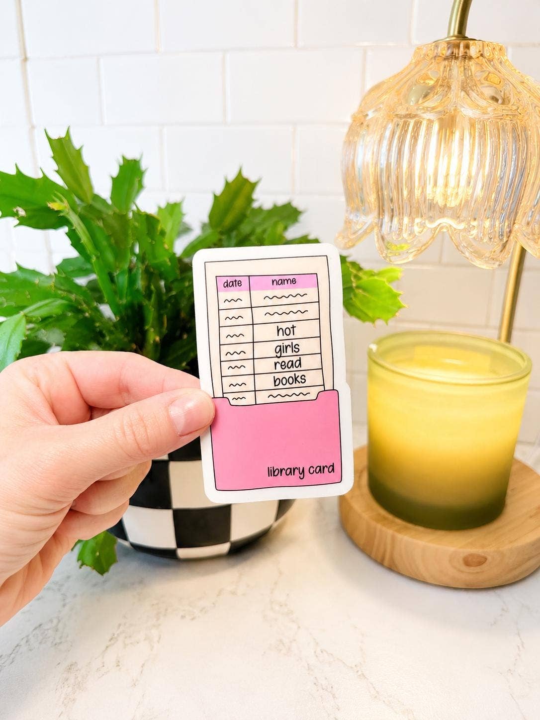 Hot Girls Read Books Library Card Sticker | Pink Bookish Vinyl Sticker
