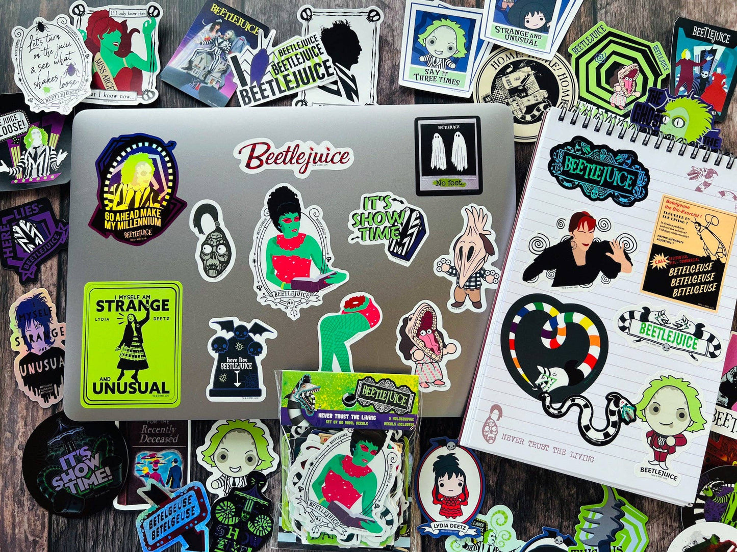 Beetlejuice Never Trust the Living Decals | 60-Pack Vinyl Sticker Set