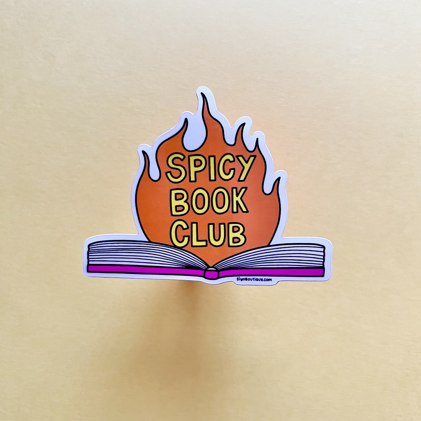 Sticker with 'Spicy Book Club' design on a beige background