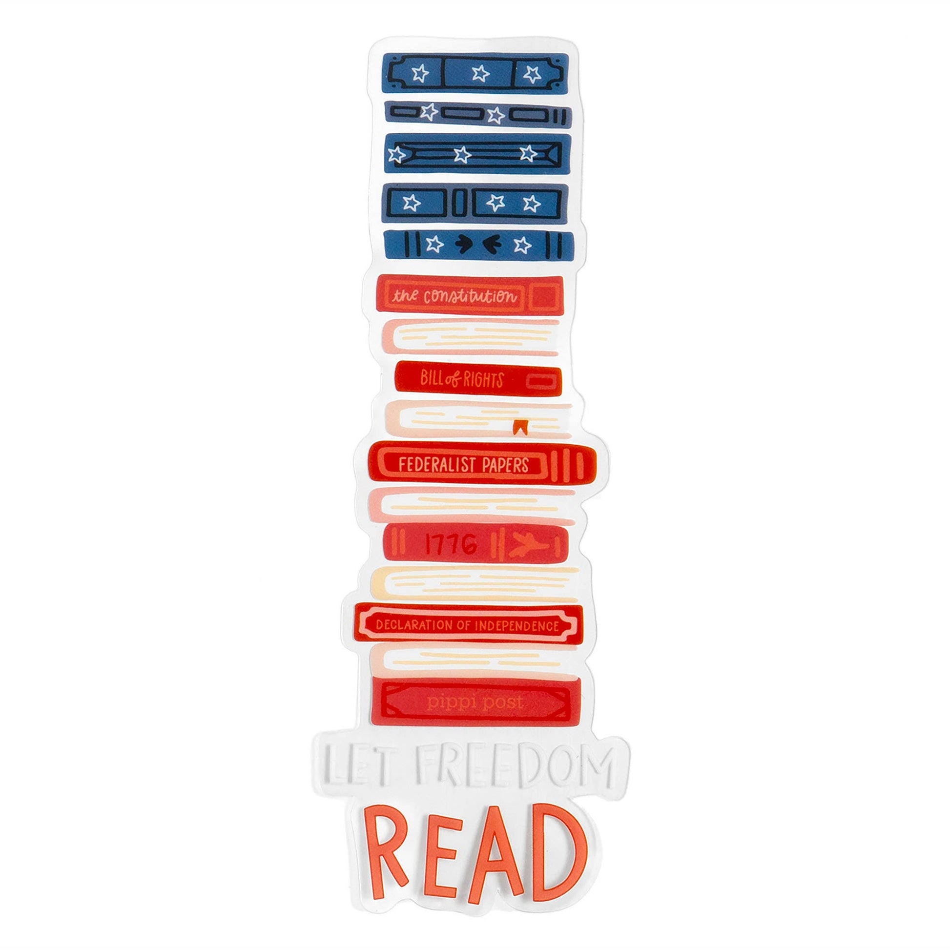 Stack of books with titles and a 'Freedom to Read' label on a white background