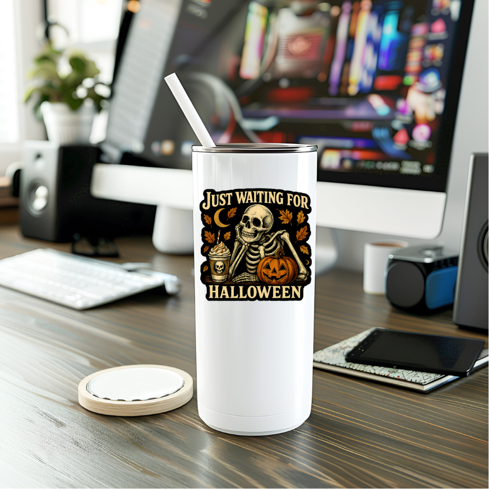 Just Waiting for Halloween Sticker | Spooky Skeleton Vinyl Decal