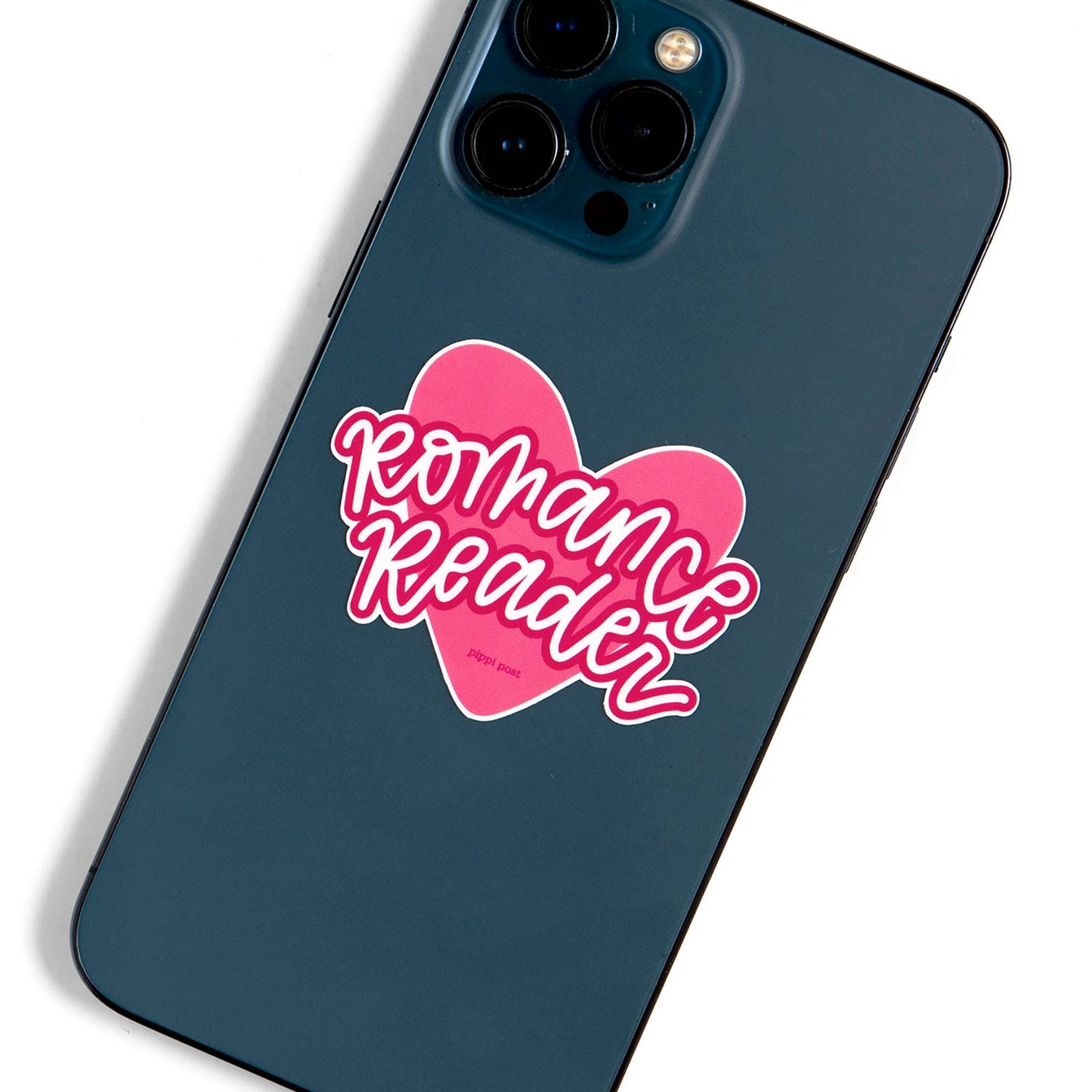 Phone case with 'Romance Reader' design on a white background
