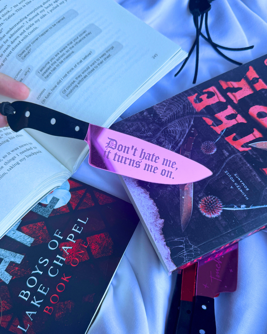 Don’t Hate Me, It Turns Me On – Pink Mirrored Knife Bookmark