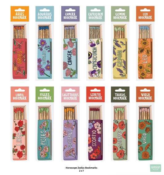 Zodiac Matchbox Bookmarks | Die-Cut Floral Astrology Bookmarks