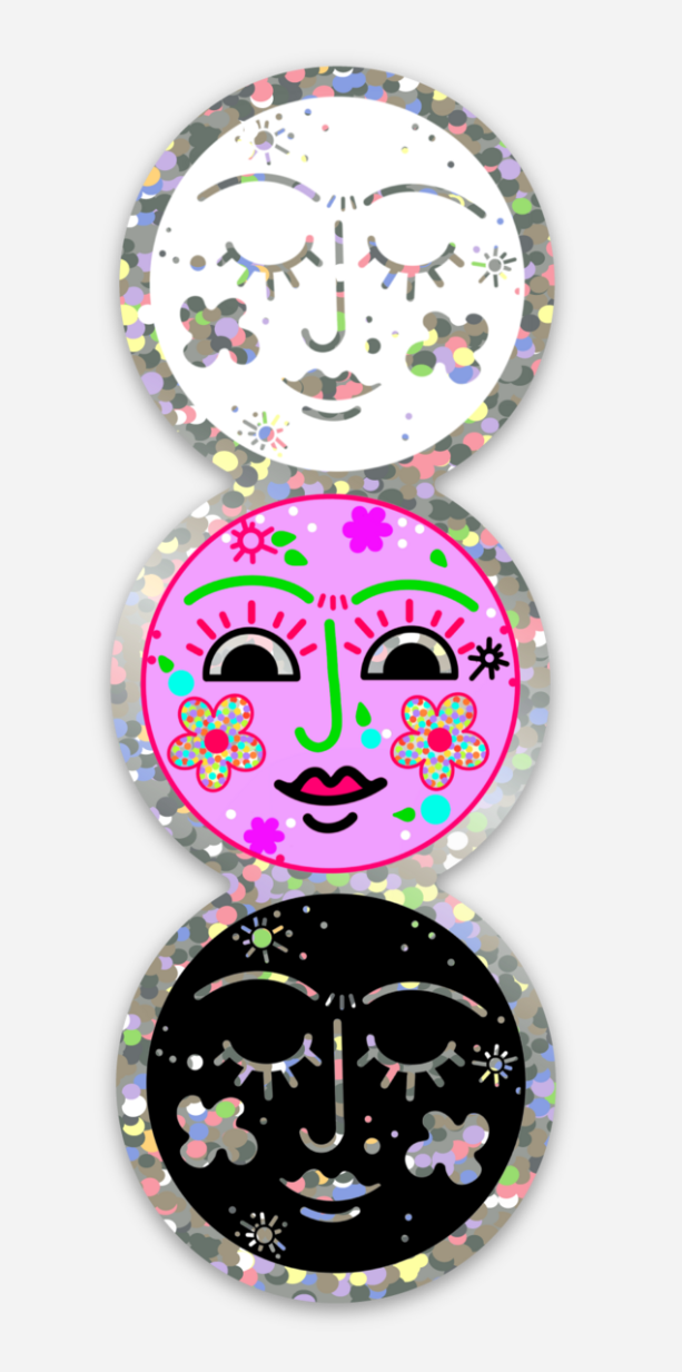 Glitter Sweet Moons Sticker | Celestial Glitter Vinyl Sticker