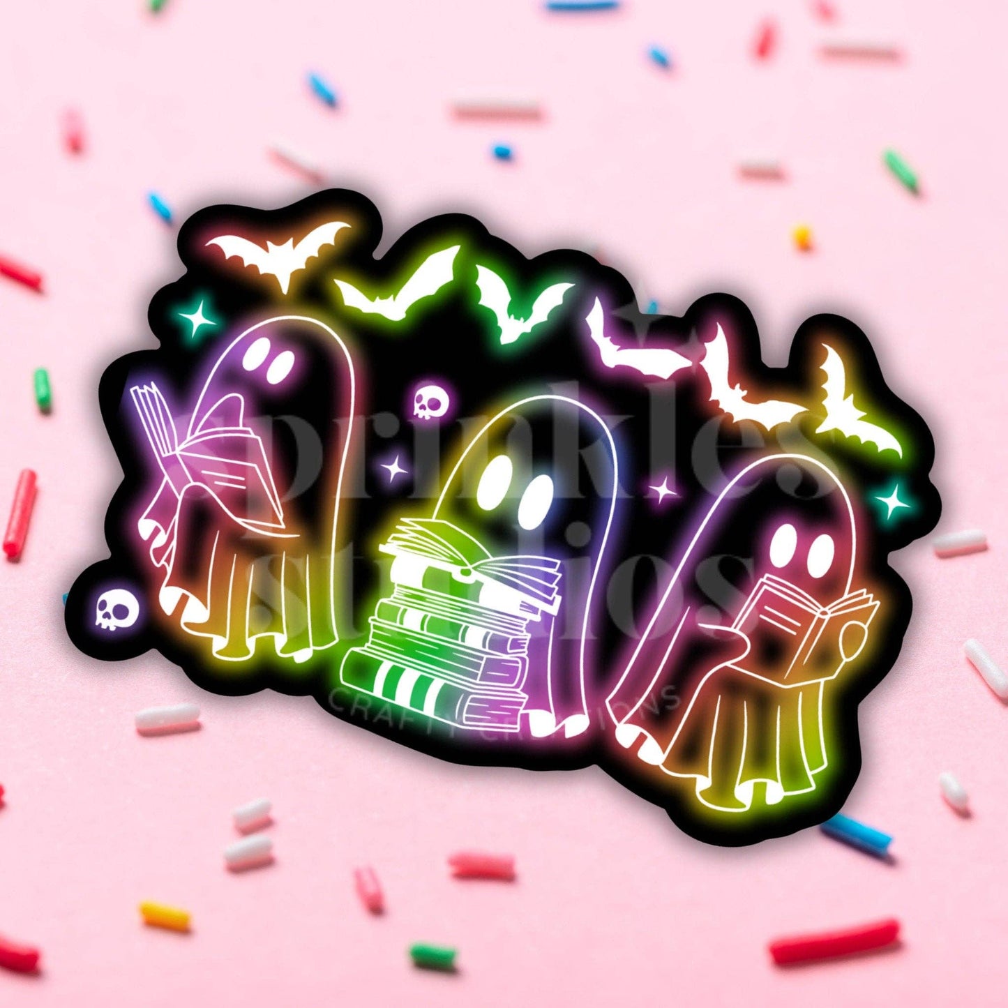Neon Bookish Ghosts Sticker