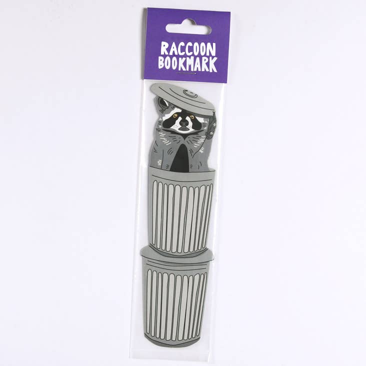 Raccoon-shaped bookmark in packaging with purple label on white background