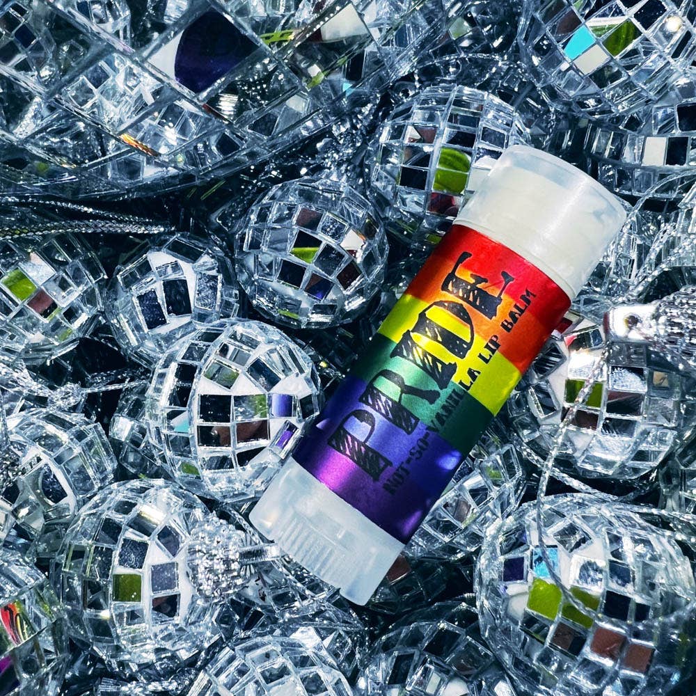 Colorful tube with rainbow design on a background of disco balls