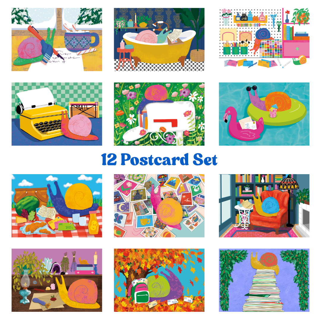 Snail Mail Illustrated Postcard Set | 12 Bookish & Whimsical Postcards