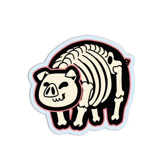 Sticker with a pig skeleton design on a white background