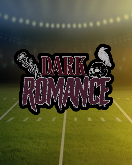 Sticker with 'Dark Romance' text on a football field background