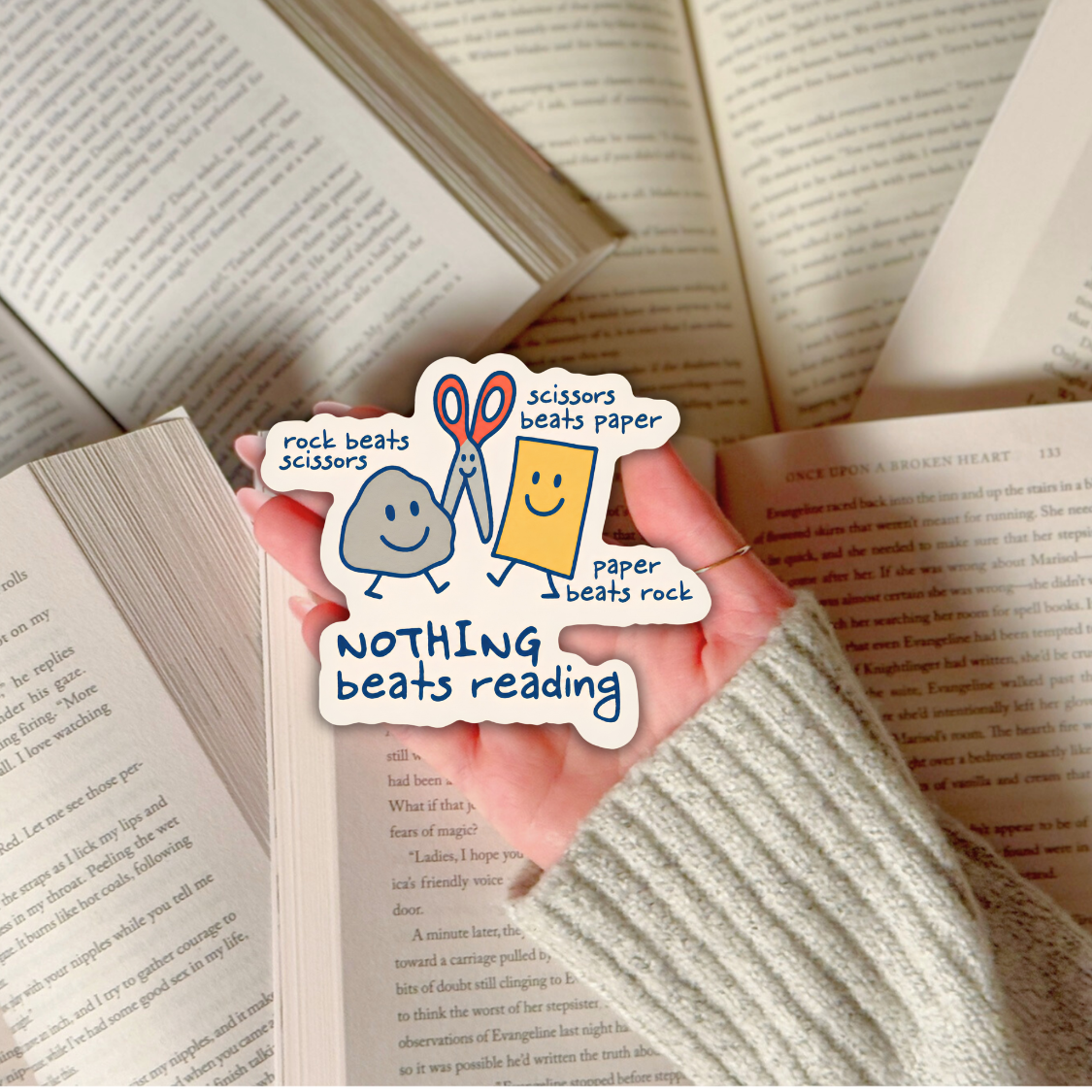 Nothing Beats Reading Sticker | Rock Paper Scissors Book Lover Sticker